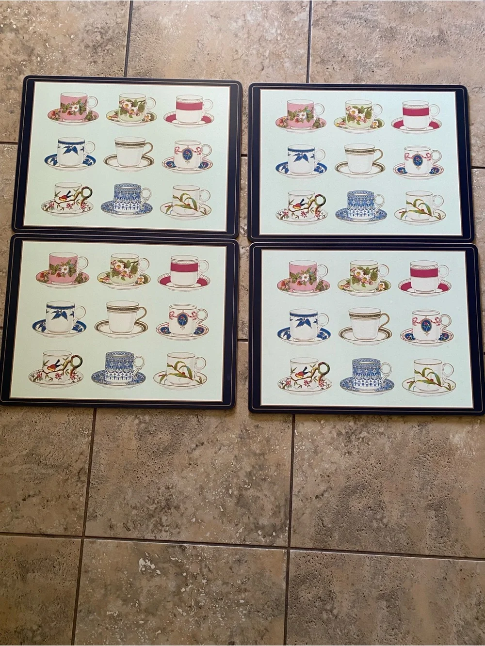 Pimpernel Made in England 4 Cork Floral Teacup Placemats 16x12 English Country